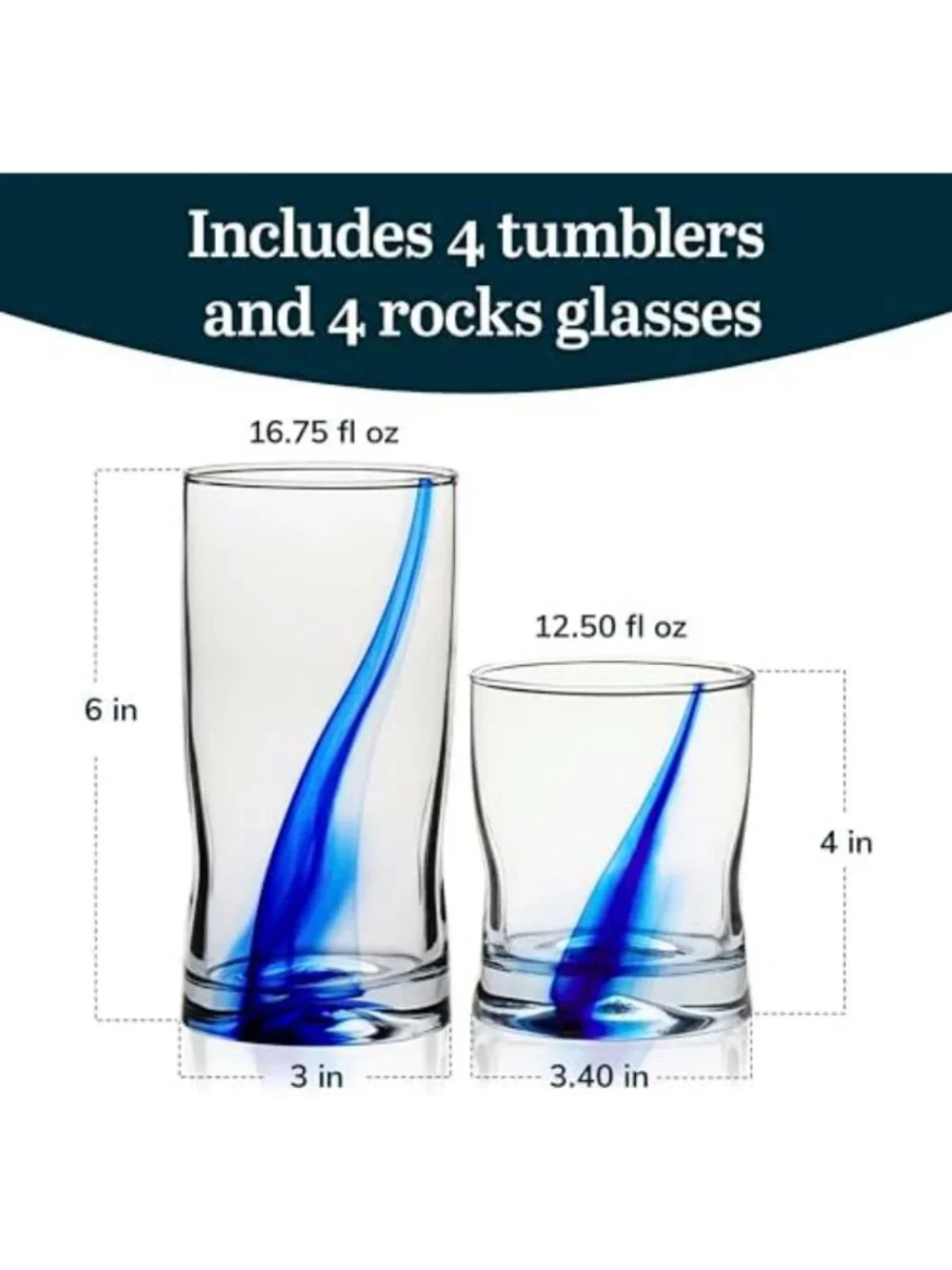 Artisanal Clear Glass Tumbler & Rocks Glass Set of 8 - Four-Dimpled Design
